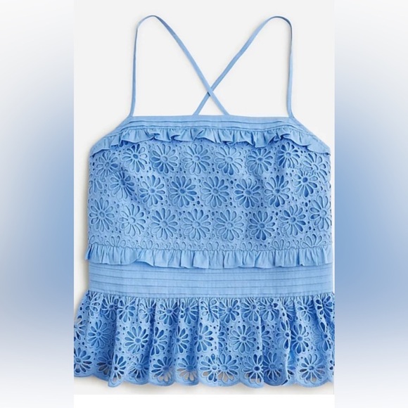 💙NWT! J.Crew Cross-back Smocked-Waist Eyelet Top, Size XS💙 - Picture 4 of 14